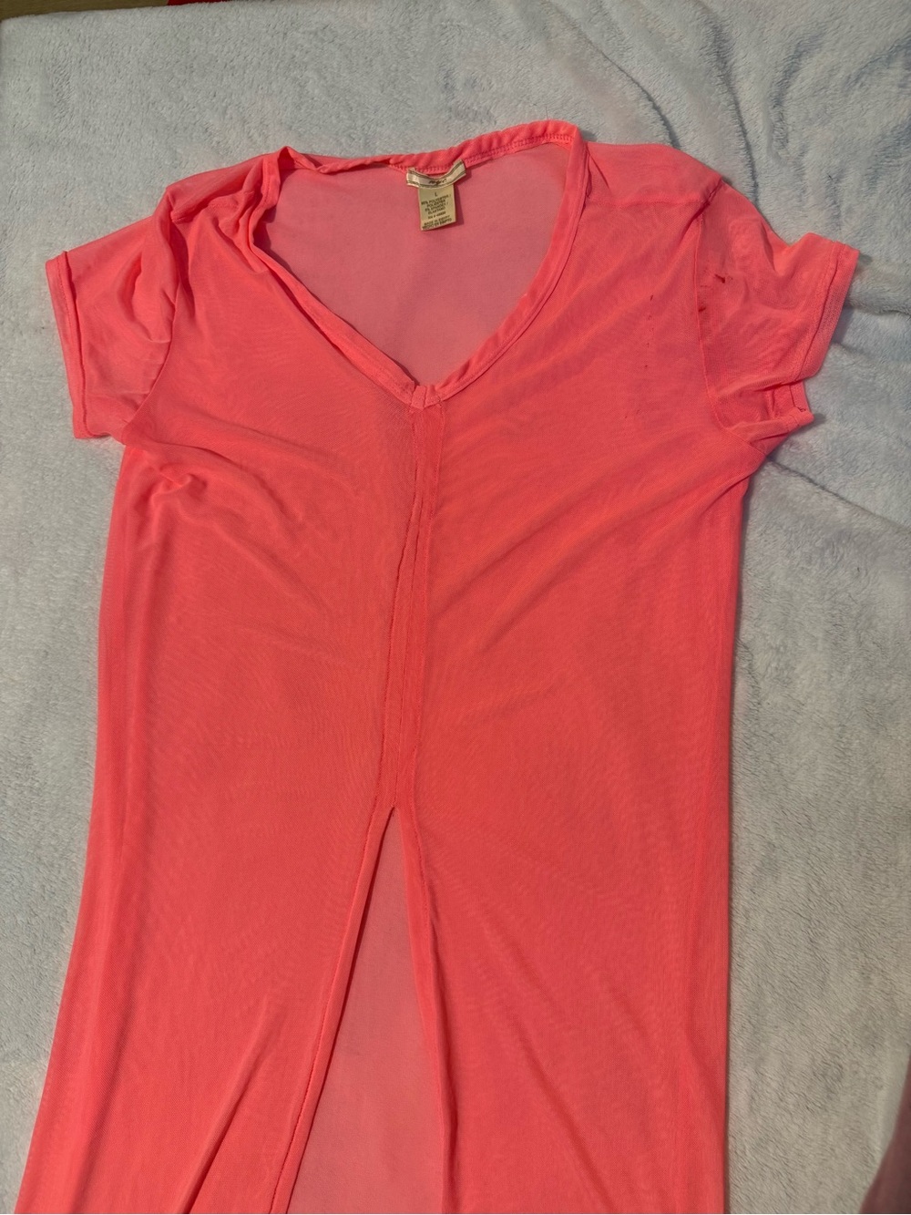 Women's V‑Neck Mesh Top Size L Neon Coral